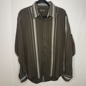 7 Diamonds Shirt Mens XL Brown Long Sleeve Button Up Striped Blue